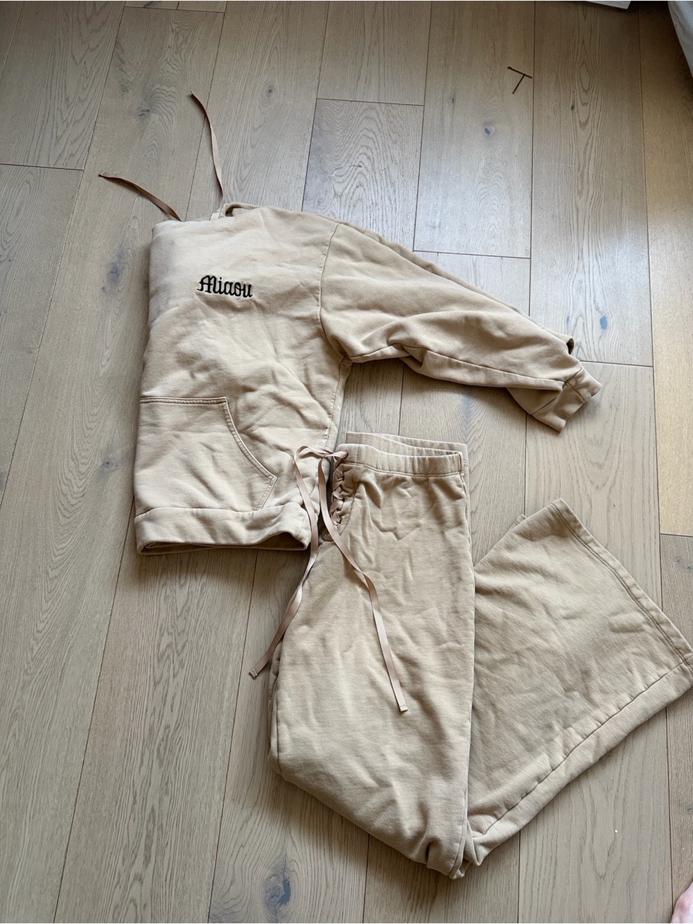 Miaou Beige Lace-Up Track Pants & Sweatshirt Set